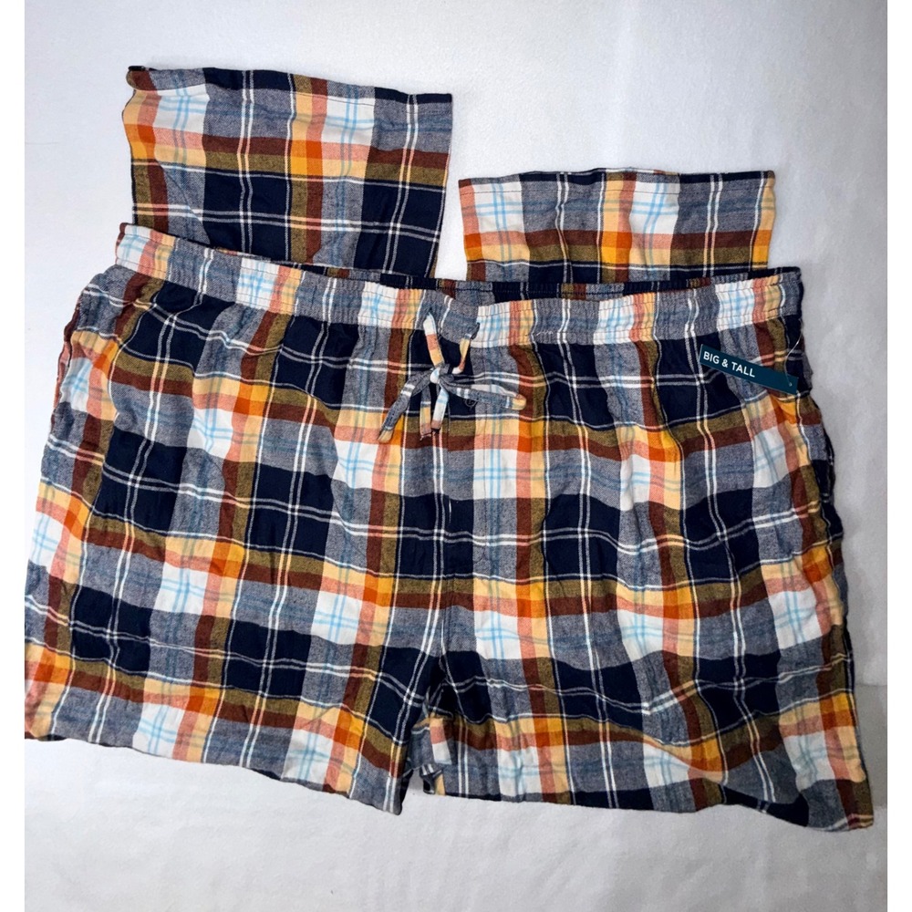 St. John's Bay Pajama Pants Mens 4XL Blue Orange New Plaid Flannel Big &‎ Tall